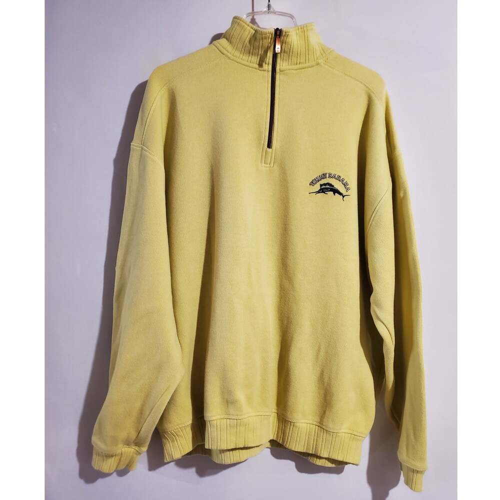 Vintage Tommy Bahama Relax 1/4 Zip Pullover Sweater Adult XL Yellow Casual Golf